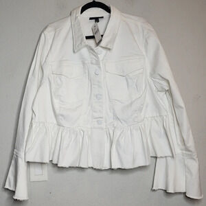 NWT Lane Bryant White Denim Jacket Peplum Hem Flare Sleeve Button Front Sz 22 3X